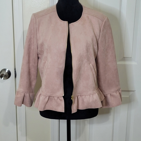 Roz & Ali Jackets & Blazers - Roz & Ali Women's Ruffle Long Sleeve Blazer Jacket Rose Size Large